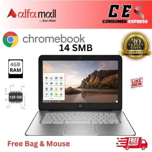 HP Chromebook 14 SMB  4GB Ram  128GB (Expandable) 14 inch  HD Display  Chromebook (Like New) Free Bag & Mouse