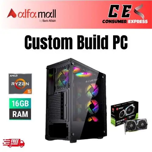 Custom Build PC | Thunder triump, AMD Ryzen 5 5600, 16GB DDR4 3200Mhz, 500GB HDD (Used), Gigabyte B450M, Ease EAF 280 Cpu Cooler, Darkflash CK650 650Watts, MSI 1660Super 6GB