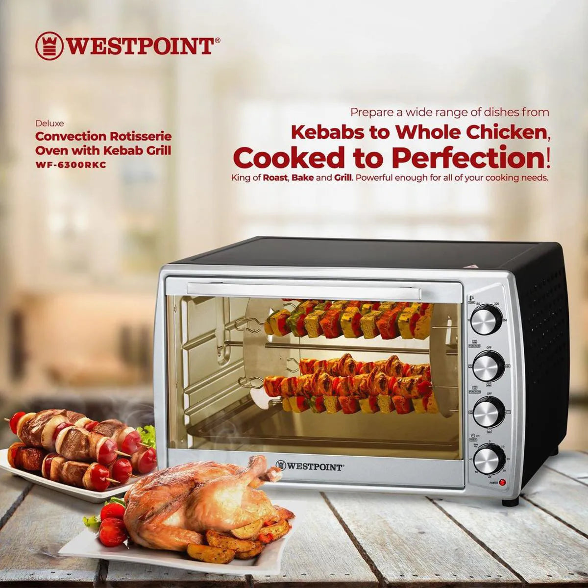 Westpoint Convection Rotisserie 63 Ltr Oven WF-6300RKC with Kebab Grill