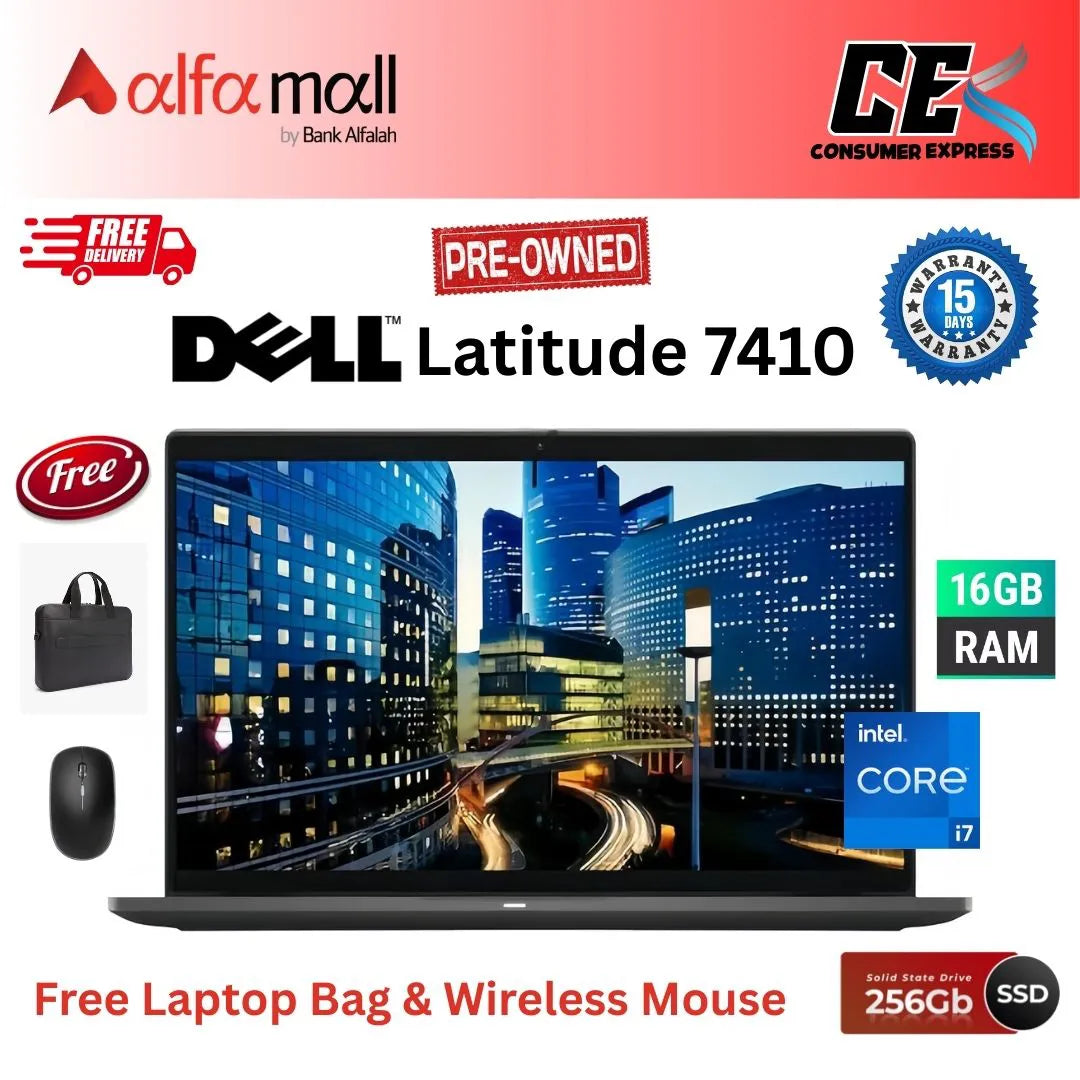 Dell Litude 7410 Laptop 2in 1 Intel Core i7 10th Gen, Dual Core 4.9Ghz,16GB RAM DDR4 512GB SSD, Windows 10 Pro,14"FHD Display Touchscreen, Free Bag & HP Mouse (Like New)