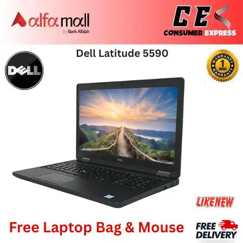 DELL Litude 5590  8th Gen Intel(R) Quad Core i78650U 1.90Ghz (8CPUs), 16GB DDR4 RAM , 256GB SSD, 15.6" Inch FHD Display, 720p 16:9 30fps Camera with Builtin Microphe, Wifi  Free Bag and Mouse (Like New)