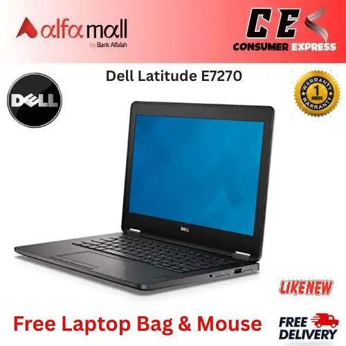 Dell Litude E7270 UltraBook Screen Business Laptop Intel Core i5 6th Gen, 8GB Ram, 256GB Solid Ste SSD, HDMI, Camera, WiFi, Smart Card Reader Win 10 Pro Free Bag and HP Mouse (Like New)