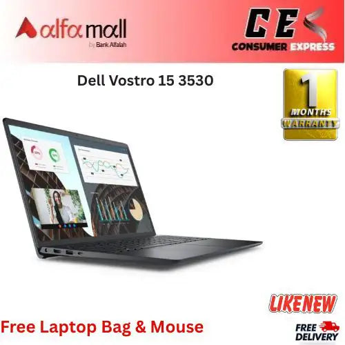 Dell Vostro 15 3530 Corei513th Gen 1334u DecaCore Processor 8GB RAM 512GB SSD Intel Iris Xe Graphics 15.6€³ FHD Display 1080p 120Hz 250 nits Narrow Border (Carb Black, NEW) (Like New) Free Bag & Mouse