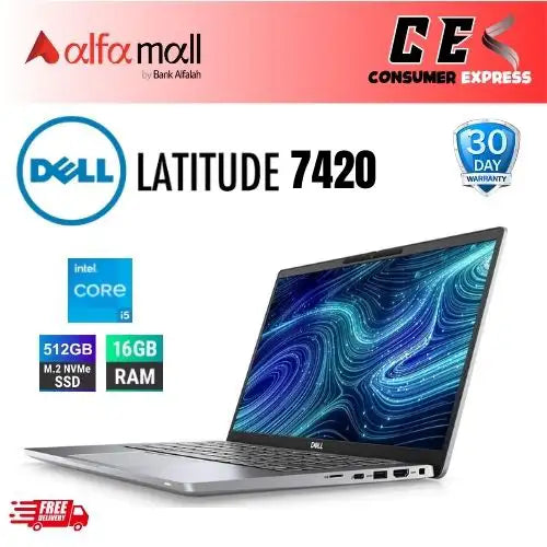 Dell Latitude 7420 Metallic Body | Intel Core i5 11th Generation, 16GB DDR4 Ram, 512 GB SSD, 14-Inch FHD Borderless Display, Facelock (Like New) Free Bag & HP Wireless Mouse