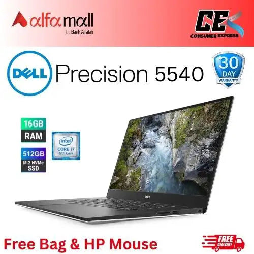 Dell Precision 5540 15.6" Mobile Workstation - Intel Core i7-9850H - 16GB RAM - 512GB SSD - Platinum Silver (Like New) Free bag & Hp Wireless Mouse