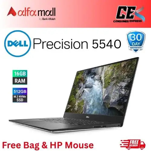 Dell Precision 5540 15.6" Mobile Workstation - Intel Core i9-9850H - 16GB RAM - 512GB SSD - Platinum Silver (Like New) Free bag & Hp Wireless Mouse