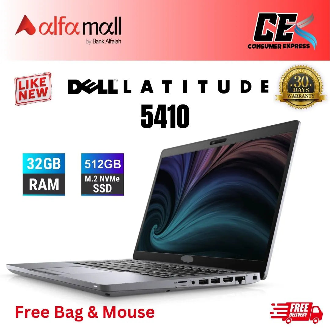 Dell Litude 5410 i5 10th Generi2GB Ram 512GB SSD 14" FHD Display (Like New) Free Bag & HP Mouse
