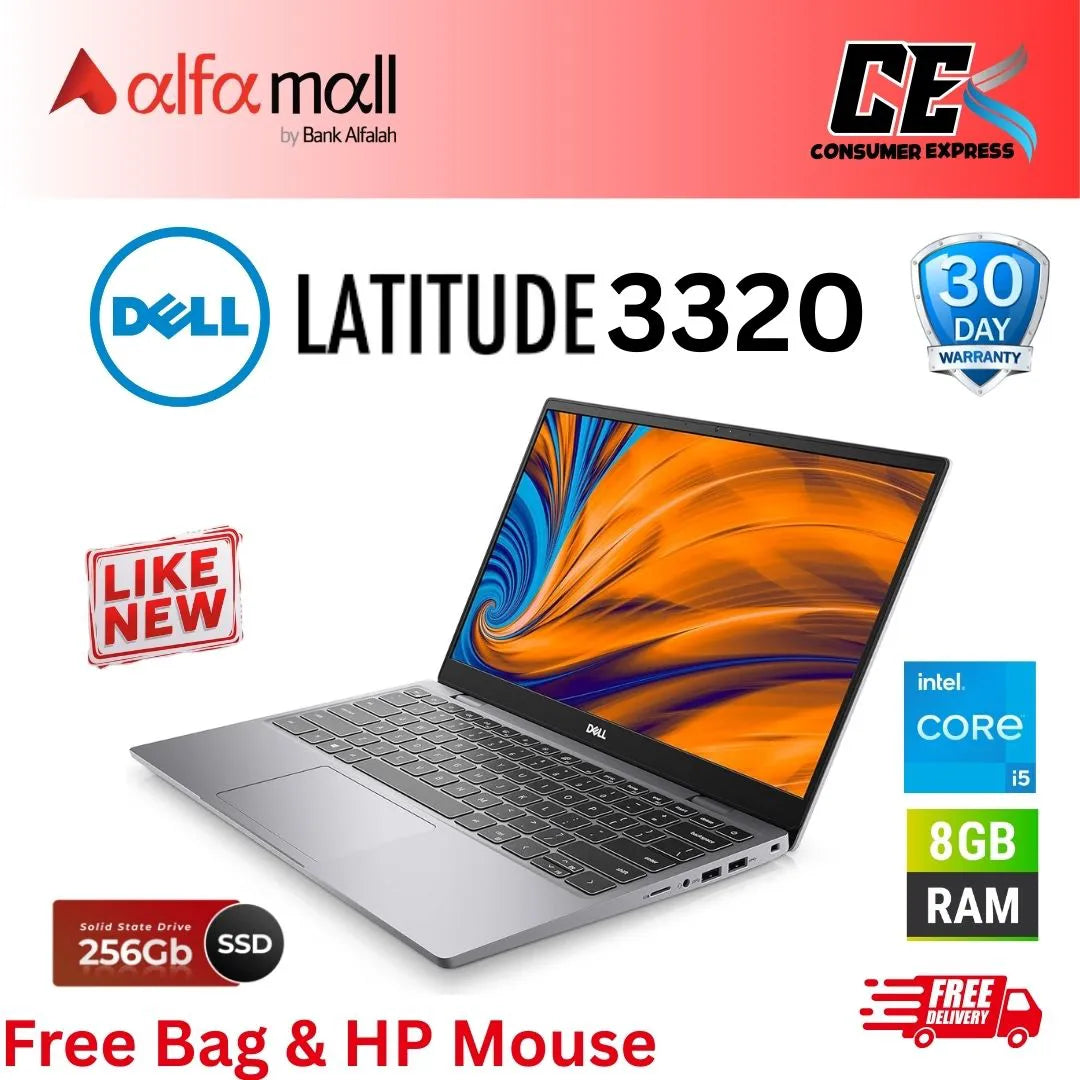 Dell Latitude 3320 Intel Core i5 11 Gen, 8GB RAM, 256GB SSD 13.3 Inch Display (Like New) Free Bag and HP Wireless Mouse