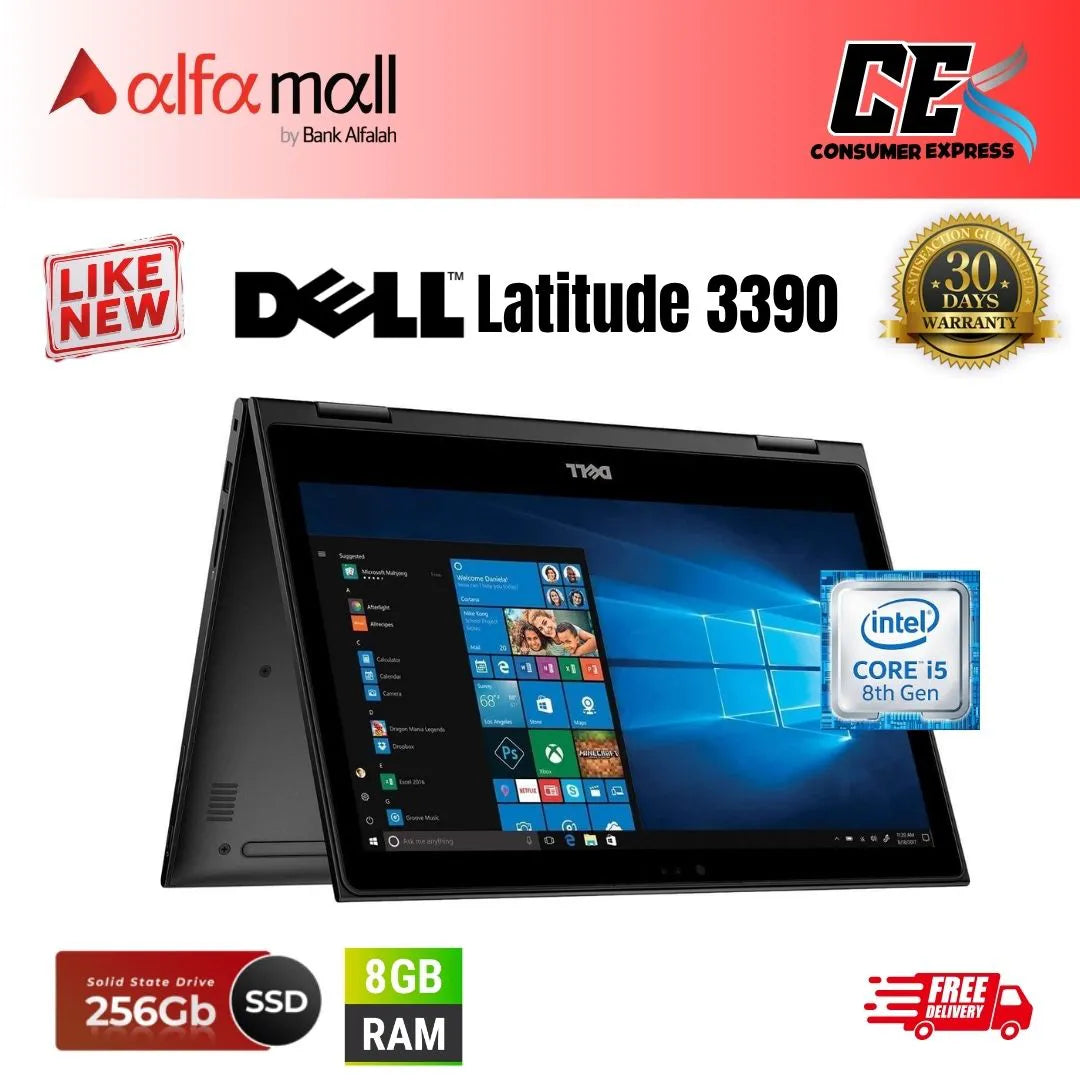 DEL Latitude 3390 2in1 Core i5 8th Gen 8GB Ram 256GB SSD 13.3 Inch Display (Like New) - Free Bag & HP Wireless Mouse