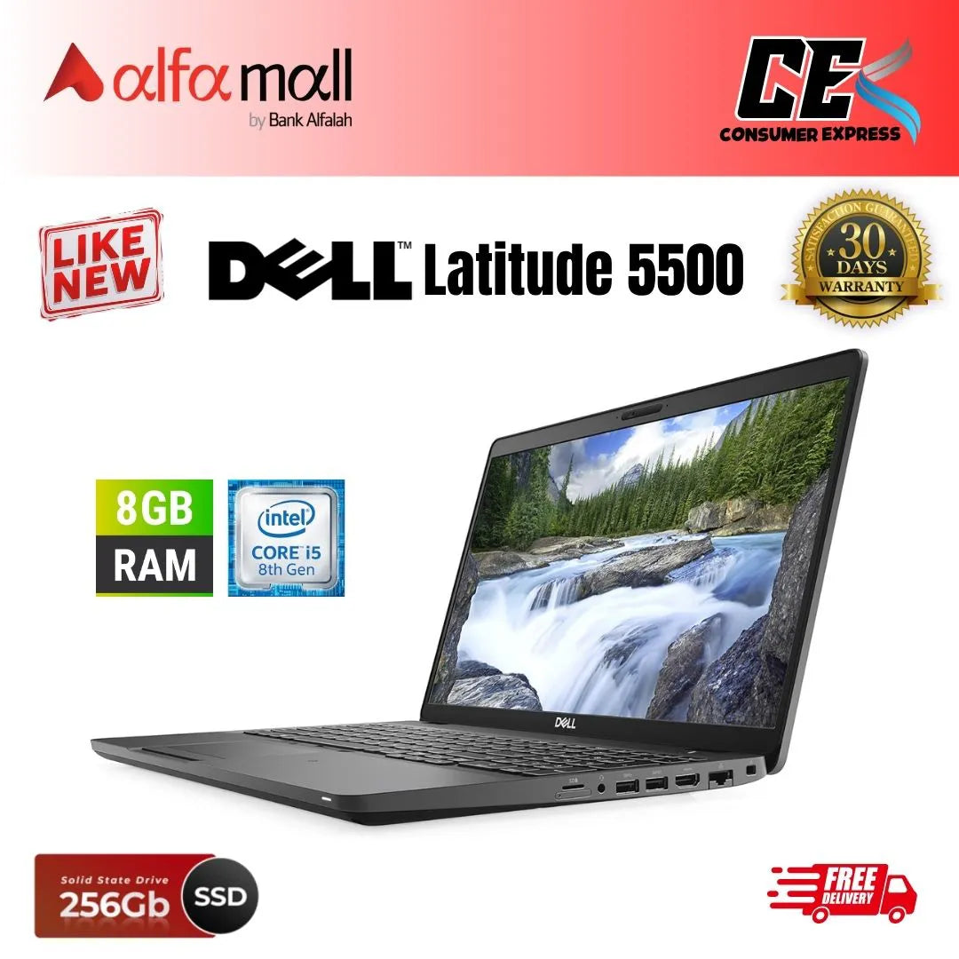 DEL Latitude 5500 Core i5 8th Gen 8GB Ram 256GB SSD 15.6 Inch Display (Like New) - Free Bag & HP Wireless Mouse