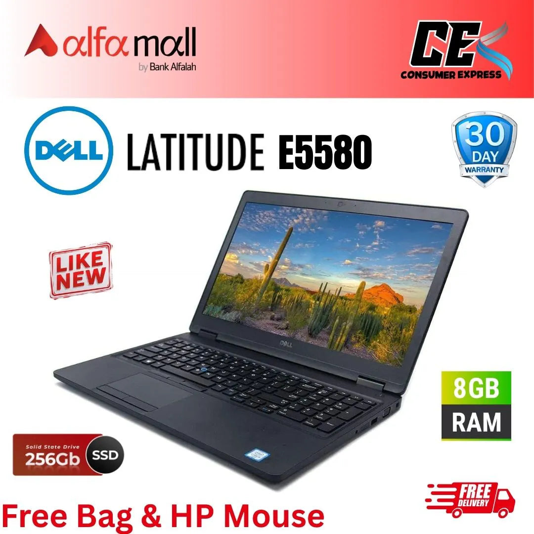 Dell Latitude E5580 , Intel Core I5 7th Gen 15.6 Inch DISPLAY 8GB RAM 256GB SSD, Free Bag & Mouse (Like New)