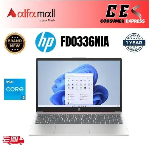 HP 15 FD0336NIA , Core i5-1334U (13th Gen) , 8GB RAM , 512GB SSD , Intel Iris Xe Graphics , 15.6" FHD Display , Backlit Keyboard , DOS , Silver (Brand New, International Warranty)