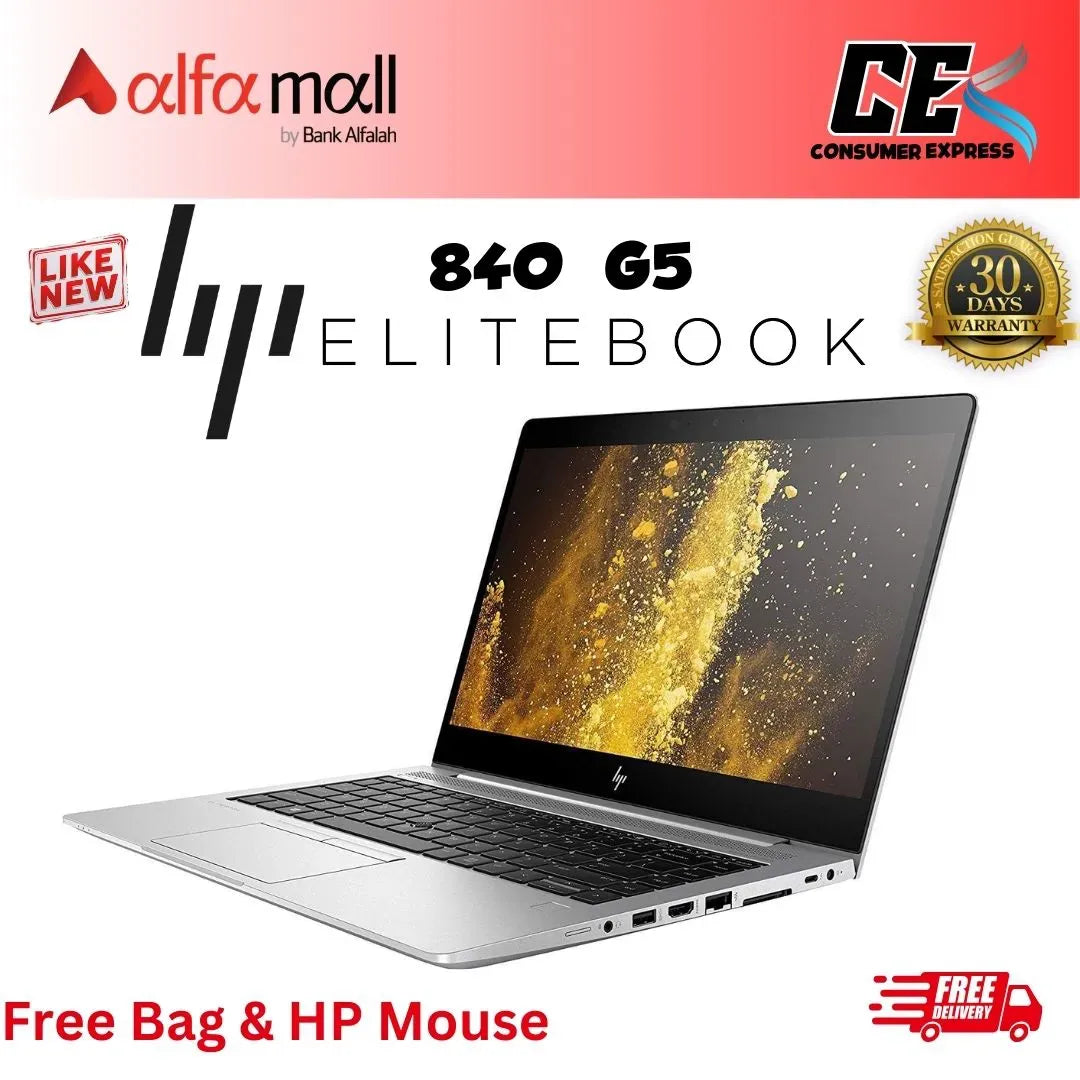 HP Elitebook 840 G5 / G6 Intel Core i5 8th Gen, 8GB RAM, 256GB SSD, 14inch FHD Display, Free Bag & Hp Wireless Mouse (Like New) - (0% Markup upto 6 Months)