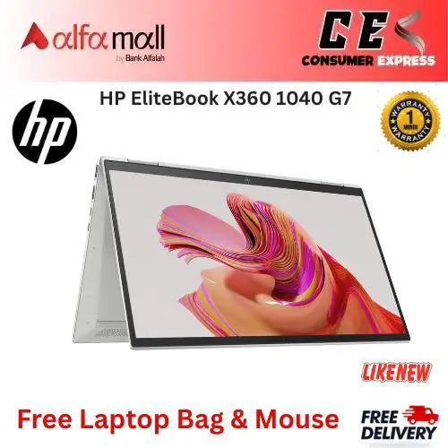 HP EliteBook X360 1040 G7 2in1 Sleek Professial Laptop Intel Core i710th Gen, 16GB RAM, 512GB NVMe SSD, 14Inch FHD, Touchscreen Display, Webcam, Wifi, BaCalvin Kleinlit Keyboard, TypeC Charger Free Bag and Mouse