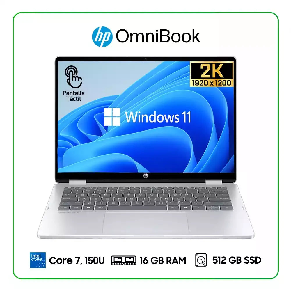 HP OmniBook 5 Flip 14-FP0023DX , Intel Core 7-150U (up to 5.4 GHz , 16GB RAM , 512GB SSD , 14″ 2k IPS x360 TOUCH Win-11 , 1 Year International Warranty , (NEW, Sealed)