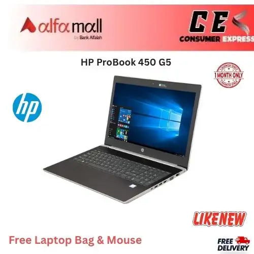 HP ProBook 450 G5 Corei36th Gen 16GB RAM 256GB SSD 15.6Inch Display 2 Hours+ Btery timing (Like New) Free Bag & Mouse
