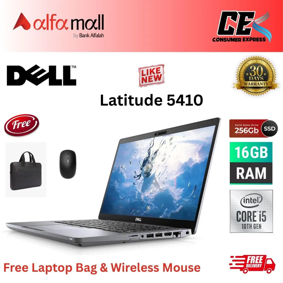 Dell Litude 5410 Corei5 10th Gen 8GB RAM 256GB SSD 14 Inch Display (Like New) Free Laptop Bag & HP Mouse
