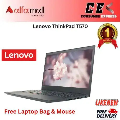 Lenovo Thinkpad T570 Laptop Core i5 7th Gen 8GB Ram 256GB SSD 15.6 Inch Display (Like New) - Free Bag & HP Wireless Mouse (0% Markup Upto 6 Months)