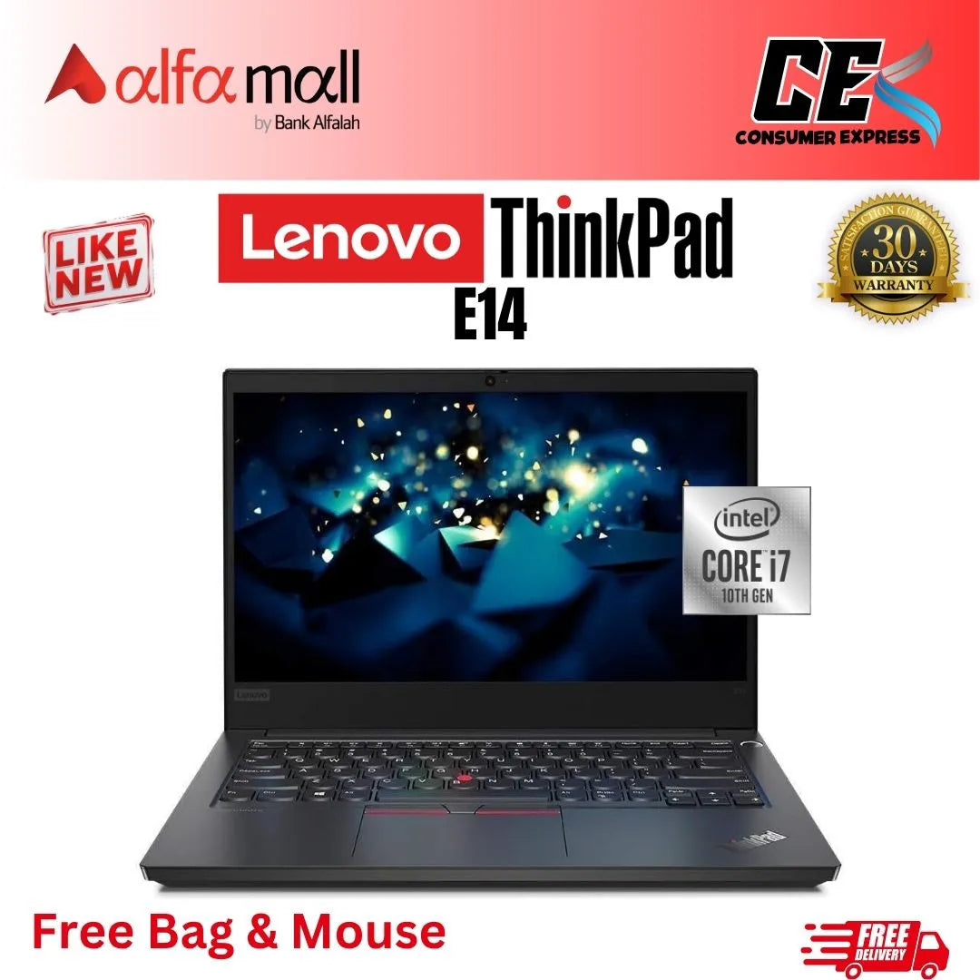 Lenovo ThinkPad E14 Core-i7-10th Gen 16GB RAM 256GB SSD 14″ Display (Like New) - Free Bag & Mouse