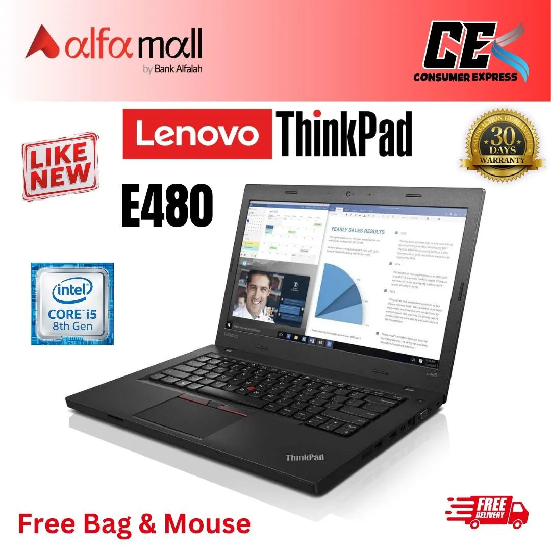 Lenovo ThinkPad E480 Core-i5-8th Gen 8 GB RAM 256 GB SSD 14″ Display (Like New) - Free Bag & Mouse