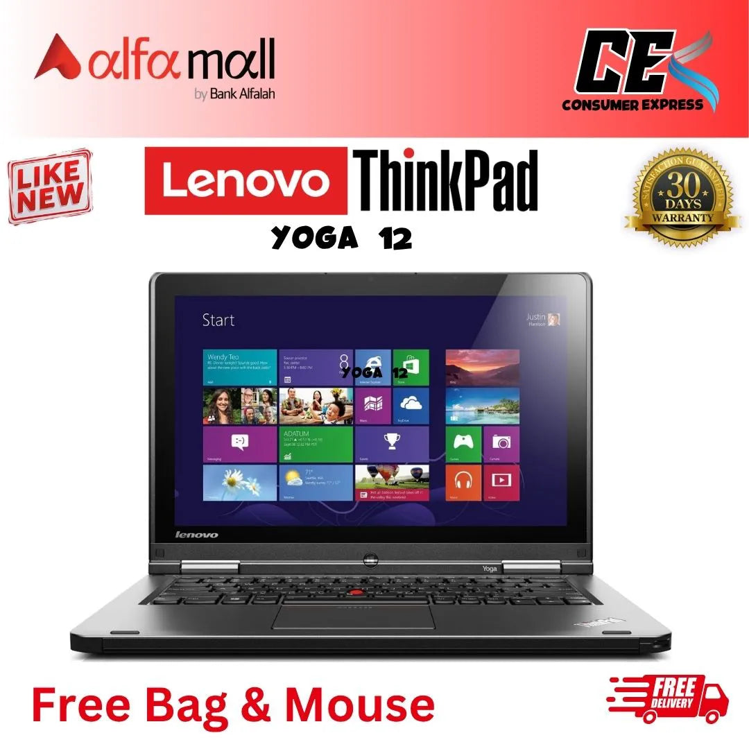 Lenovo ThinkPad Yoga 12 Core-i5-5th Gen 8 GB RAM 256 GB SSD 12.5-Inch Display (Like New) - Free Bag & HP Mouse (Installment)