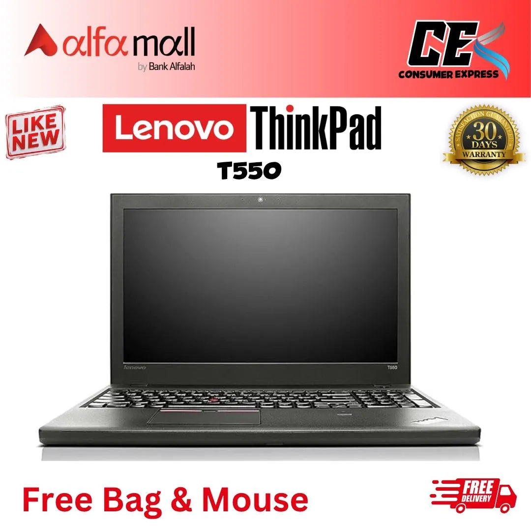 Lenovo ThinkPad T550 Core-i5-5th Gen 8GB RAM 256GB SSD 15.6-Inch Display (Like New) - Free Bag & HP Mouse (Installment)