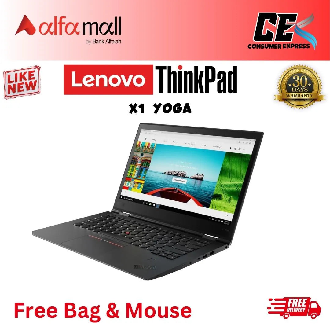 Lenovo ThinkPad X1 Yoga Core-i5-7th Gen 8GB RAM 256GB SSD 14-Inch Display (Like New) - Free Bag & HP Mouse (Installment)