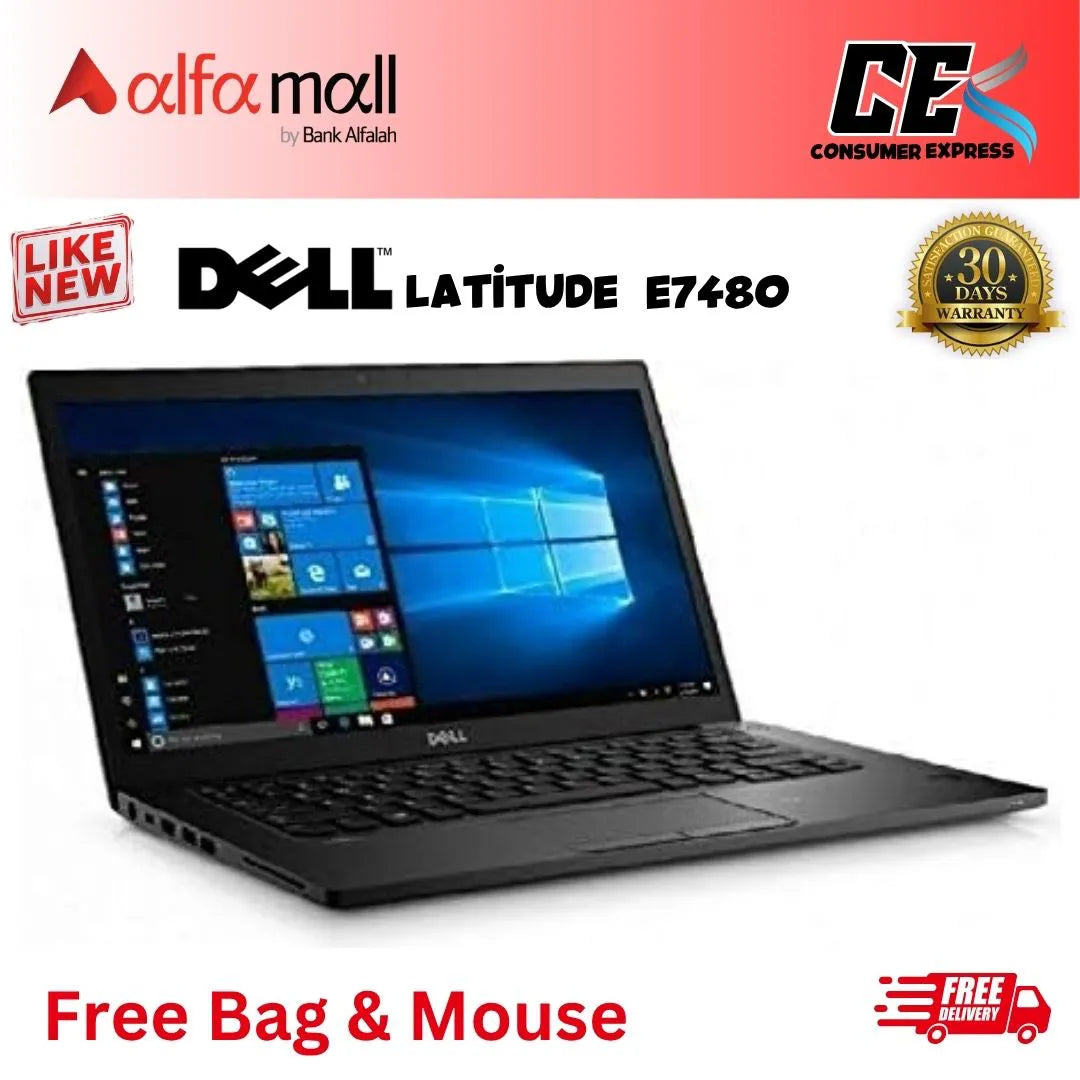 Dell Latitude E7480 Core-i5-6th Gen 8 GB RAM 256 GB SSD 14-Inch Display (Like New) - Free Bag & Mouse (Installment)