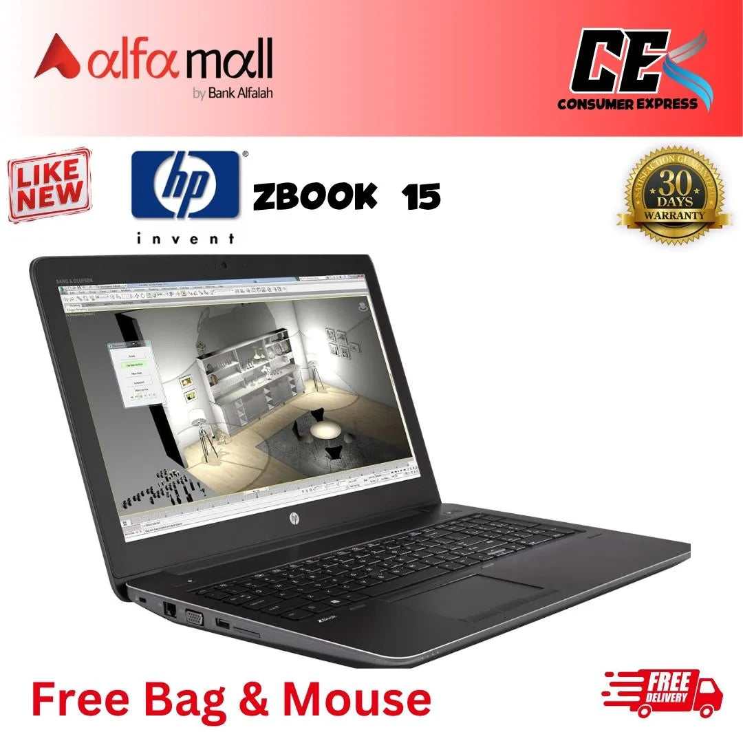 HP Zbook 15 Workstation Core-i5-4th Gen 8GB RAM 256GB SSD 15.6-Inch Display (Like New) - Free Bag & HP Mouse (Installment)