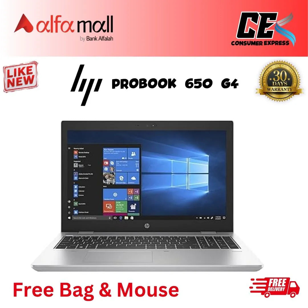 HP ProBook 650 G4 Core-i5-7th Gen 8GB RAM 256GB SSD 15.6-Inch Display (Like New) - Free Bag & HP Mouse (Installment)
