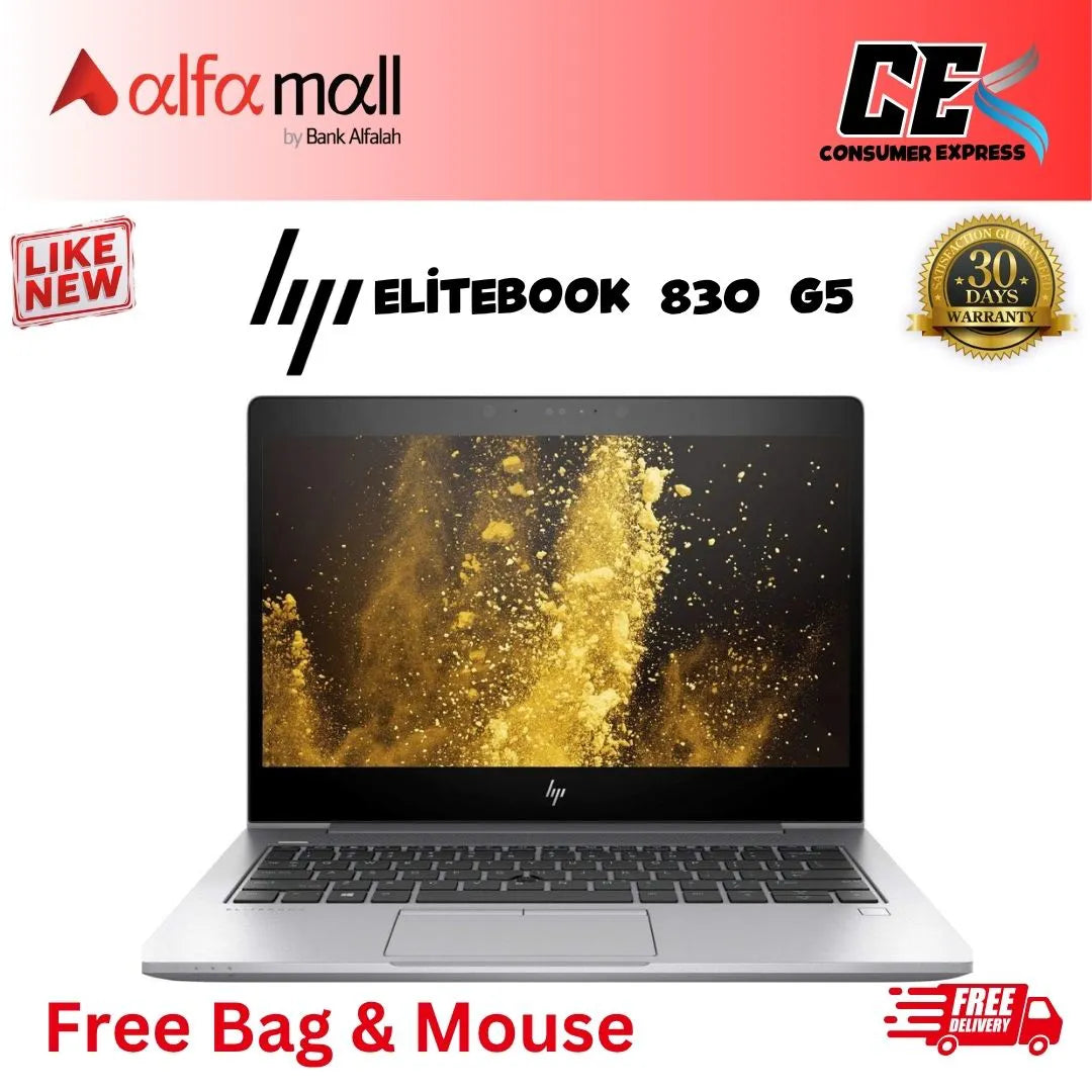 HP EliteBook 830 G5 Core-i5-8th Gen 8GB RAM 256GB SSD 13.3-Inch Display (Like New) - Free Bag & Mouse (Installment)