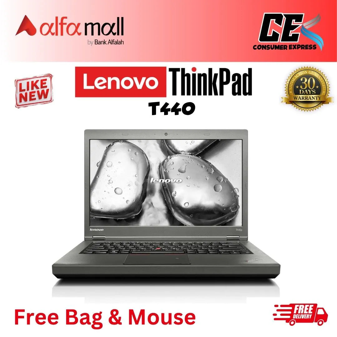 Lenovo ThinkPad T440 Core-i5-4th Gen 4 GB RAM 128 GB SSD 14-Inch Display (Like New) - Free Bag & HP Mouse - (Installment)