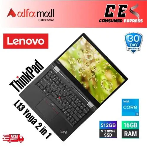 Lenovo ThinkPad L13 Yoga Gen 2 2-in-1 | 11th Gen Intel Core i5-1165G7, 16GB DDR4, 512GB SSD, ThinkPad Pen Pro, Fingerprint Reader - Black (Like New) Free Bag & HP Wireless Mouse