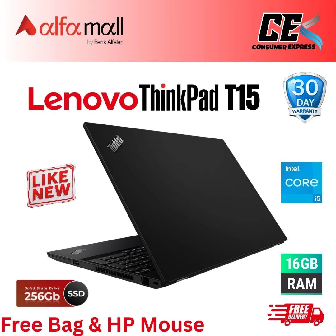 Lenovo ThinkPad T15 | Intel Core i5 10 Gen, 16GB RAM, 256GB SSD, 15.6" Inch Display (Like New) Free bag & HP Wireless Mouse