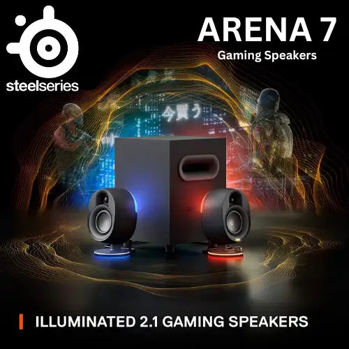 SteelSeries Arena 7 Illuminated 2.1 Gaming Speakers - 61542 , UK Plug - USB, Bluetooth