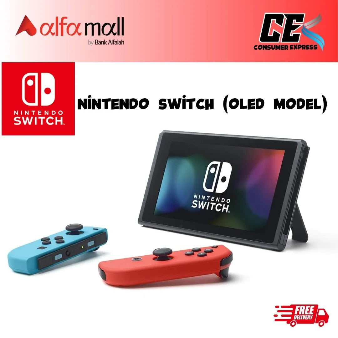 Nintendo Switch (OLED Model) Neon Red & Neon Blue Joy-Con (New)