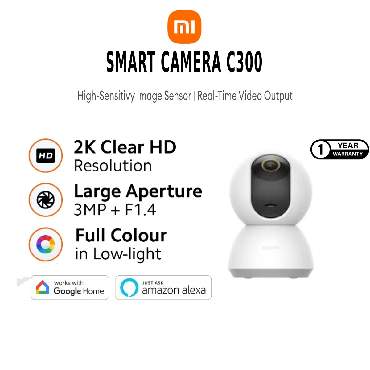 Xiaomi Smart Camera C300, 2K Clarity, 360° Visi, AI Human Detection