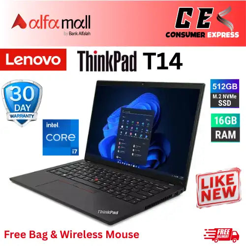 Lenovo ThinkPad T14 Business Laptop (Intel i7-12th Generation, 16GB RAM, 512GB PCIe SSD, Intel Iris Xe, 14.0" 60 Hz Wide FHD Display, Fingerprint, WiFi, Win 10 Pro (Like New) Free Bag & Wireless Mouse