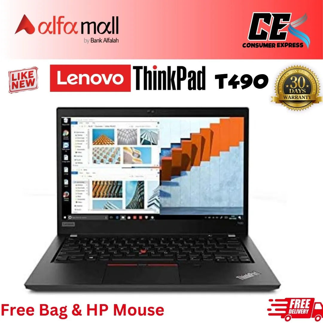 Lenovo Thinkpad T490 Laptop Core i5 8th Generation 8GB Ram 256GB SSD , 14 Inch , Like New (Free Charger, Free Bag, Free HP Mouse)