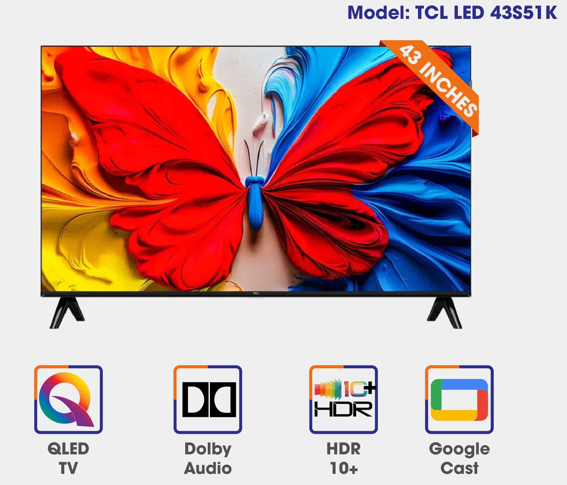 TCL LED 43 inches Q-LED TV 43S51K Android TV Quantum Dot Technology (Latest Model)