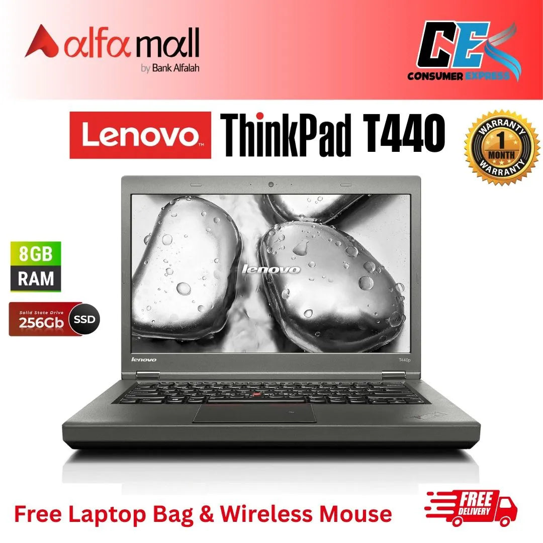 Lenovo ThinkPad T440 Core-i5-4th Gen 8 GB RAM 256 GB SSD 14-Inch Display (Like New) - Free Bag & HP Wireless Mouse