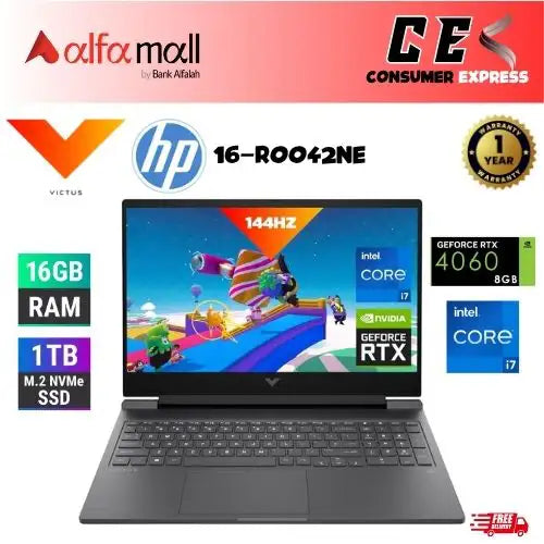HP Victus 16-R0042ne Gaming Laptop, 16-Inch FHD IPS 144Hz Display, Intel Core i7-13700H, 16GB RAM, 1TB SSD, GeForce RTX 4060 - (Brand New, International Warranty)