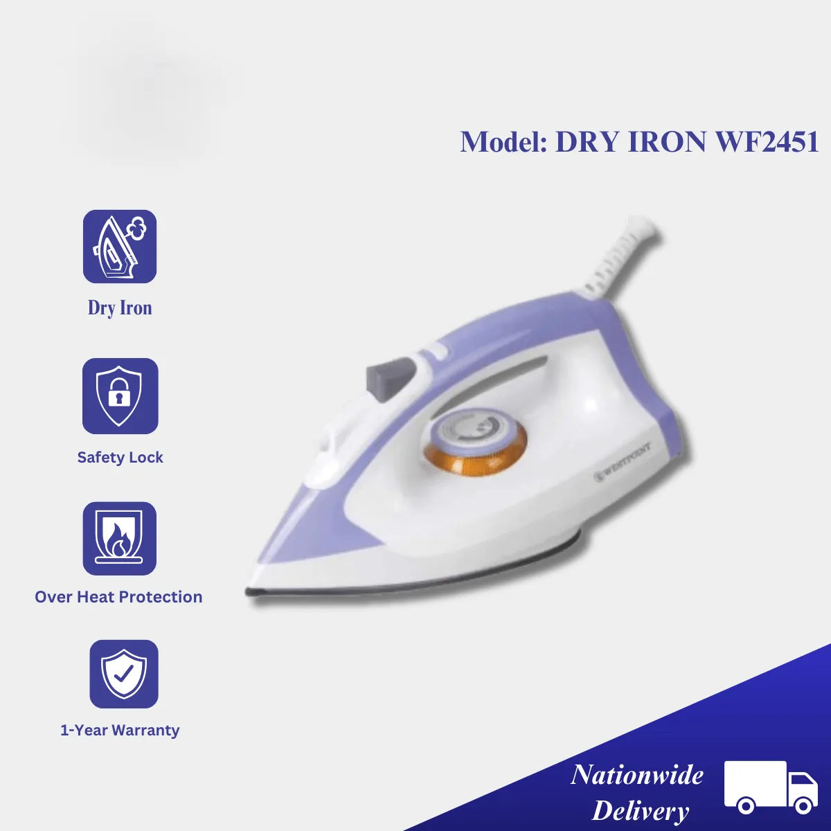 Westpoint Dry Iron WF-2451 Temperature Indicator Adjustable