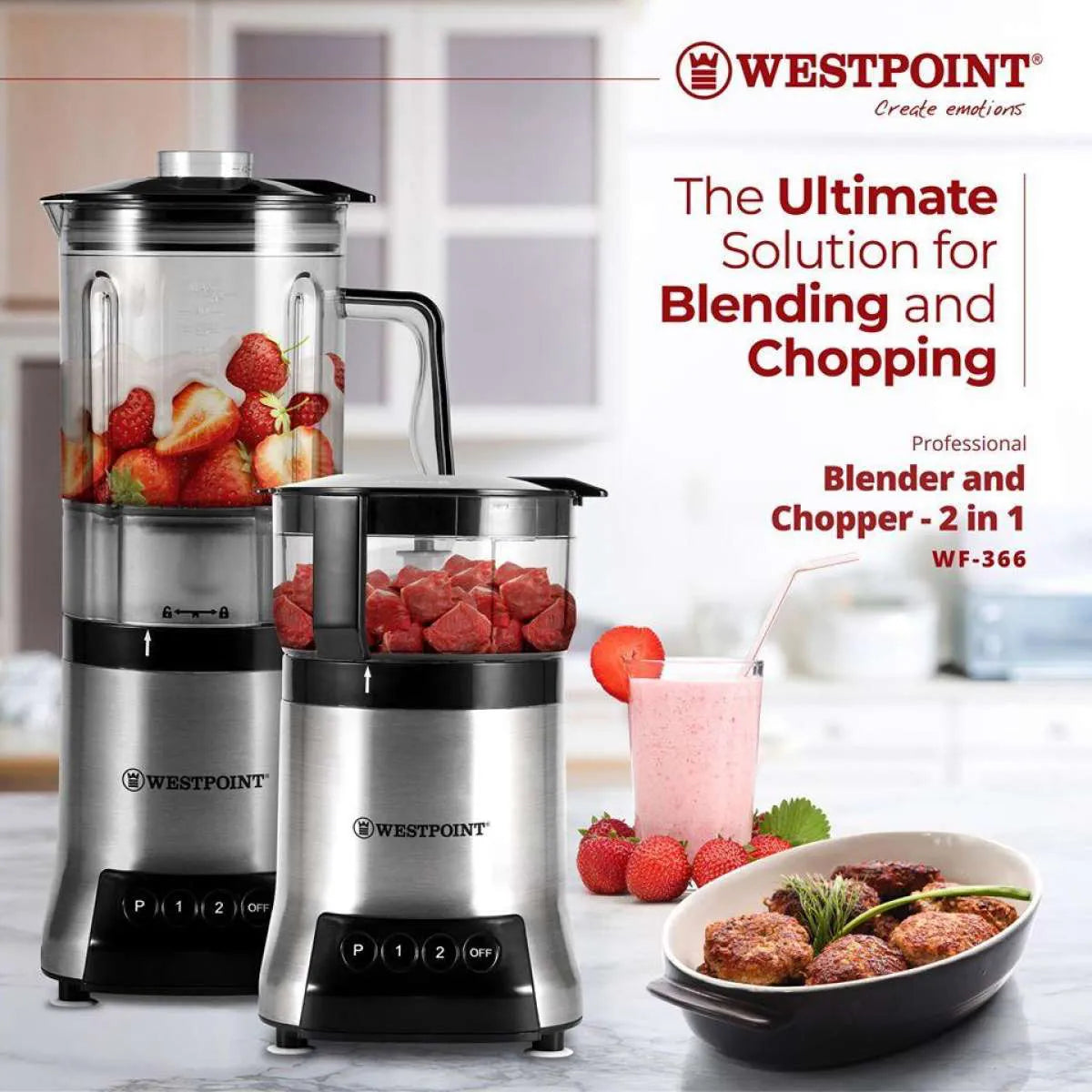 Westpoint Chopper Blender WF-366 with 2 Year Warranty & Unbreakable Polycarbonate Jar/Bowl
