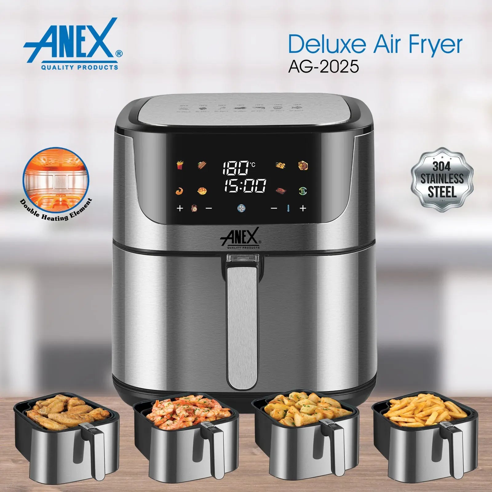 Anex Airfryer Latest Model AG-2025 Deluxe Air Fryer 8 Liter Capacity , 2 Years OfficialWarranty