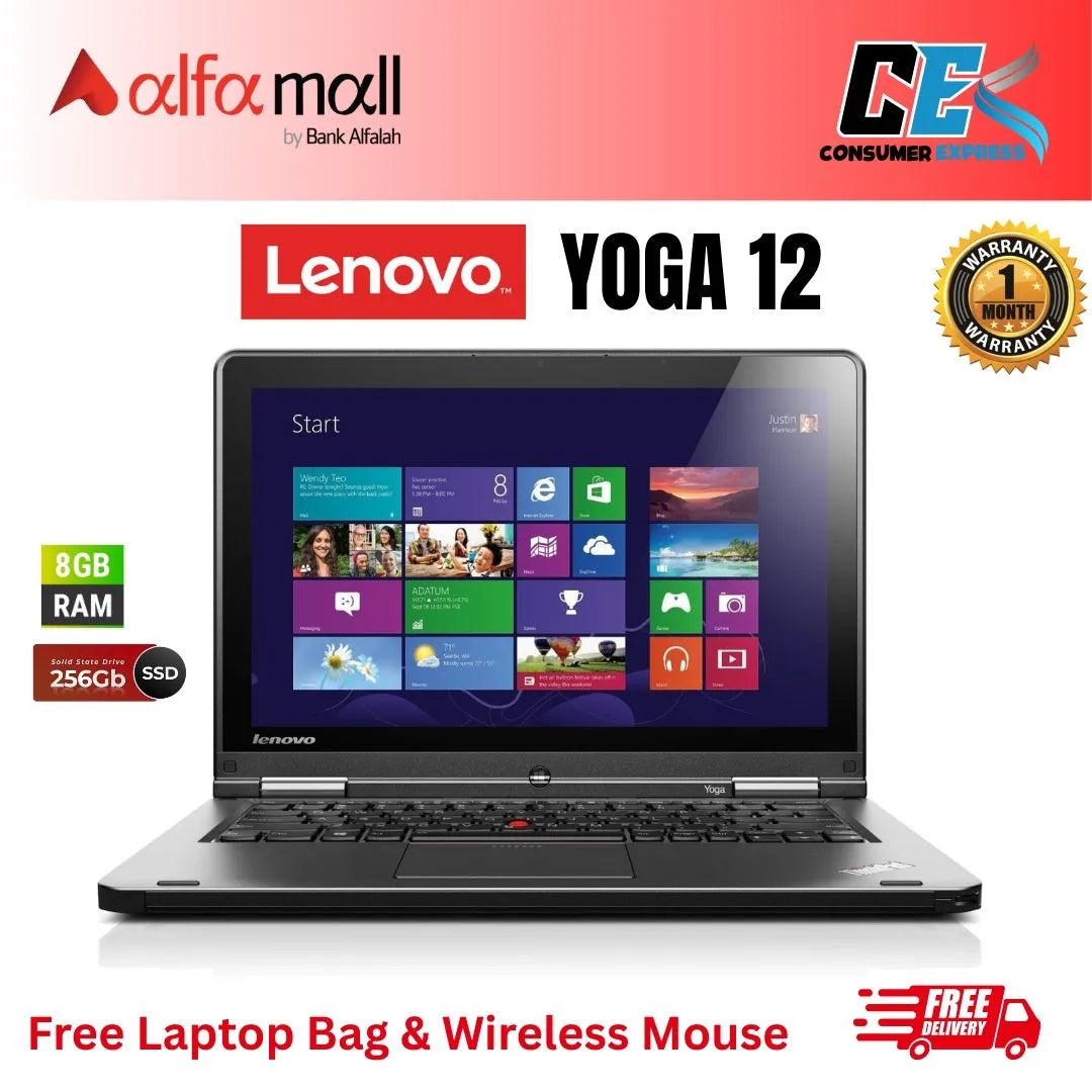 Lenovo ThinkPad Yoga 12 Core-i5-5th Gen 8 GB RAM 256 GB SSD 12.5-Inch Display (Like New) - Free Bag & HP Wireless Mouse