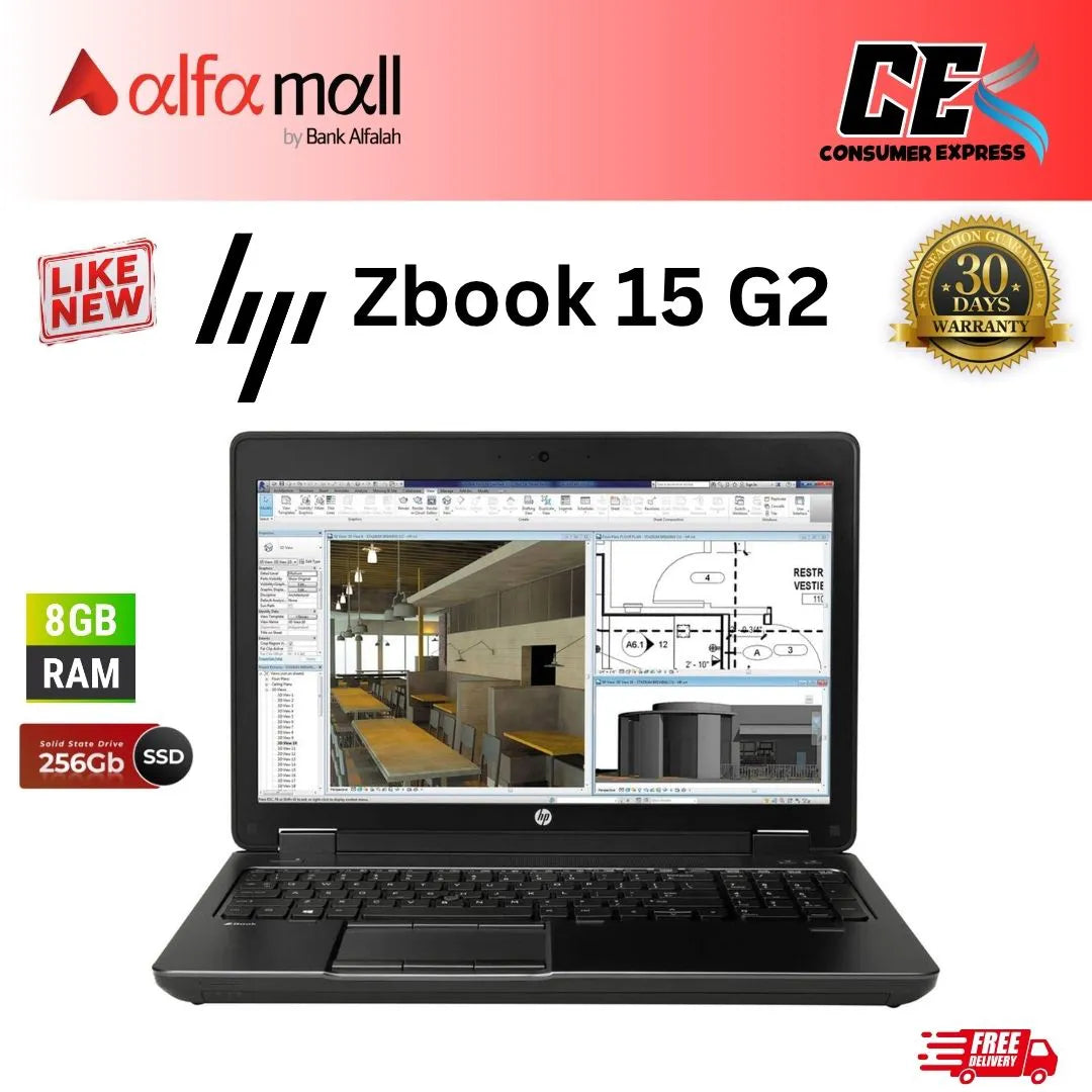 HP Zbook 15 G2 Core i7 4th Gen 8GB Ram 256 GB SSD K610M 1GB 15 Inch Display (Like New) - Free Bag & HP Wireless Mouse