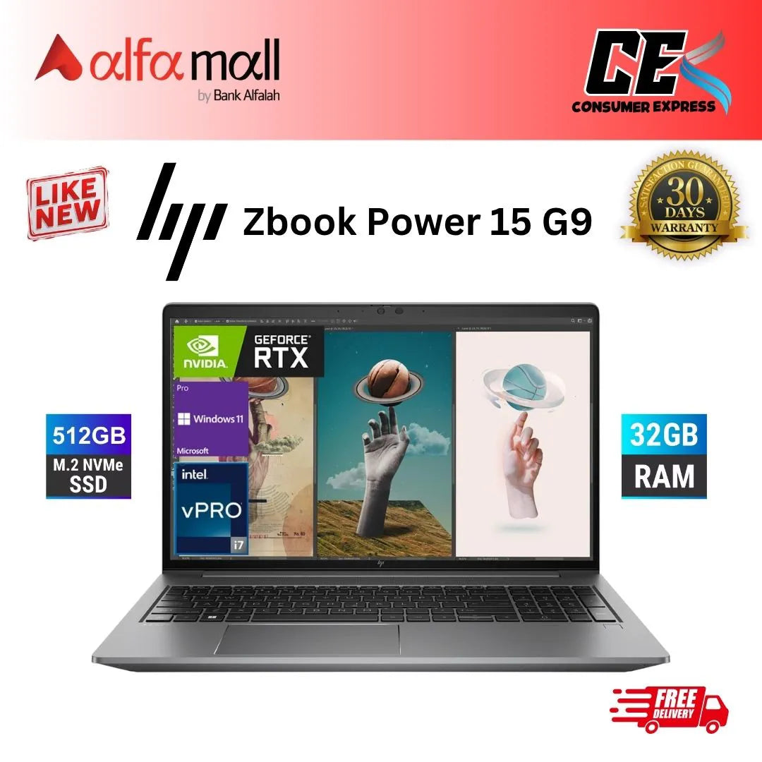 HP Zbook Power 15 G9 Mobile Workstion Core i7 12th Gen 32GB Ram 512GB SSD Nvidia Quadro T600 4GB Graphics Crard 15.6 Inch Display (Like New) - Free Bag & HP Wireless Mouse